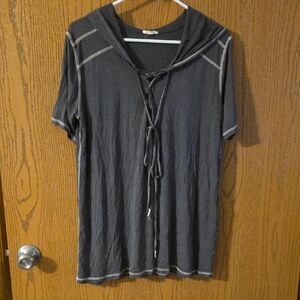 POL Gray Hooded Short Sleeve Top